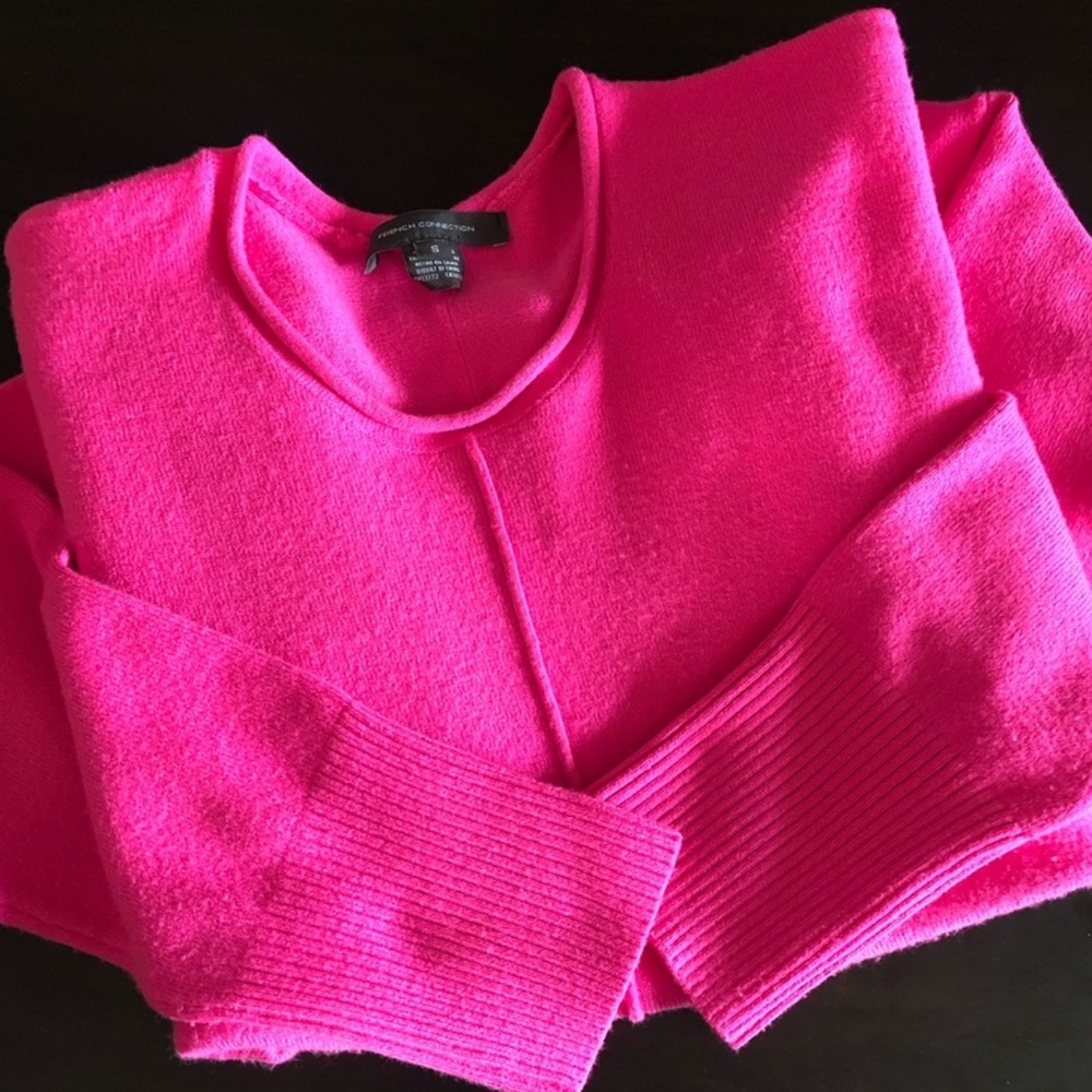 French Connection Bright Pink Crew Neck Sweater Womens Small